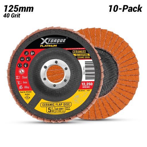 Xtorque XPC40125-10 Platinum 125MM Premium 40 Grit Ceramic Flap Disc Made In Germany-10 Pack