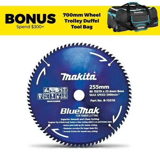 Makita B-15316 255mm (10") x 25.4mm 80T TCT Bluemark Circular Saw Blade