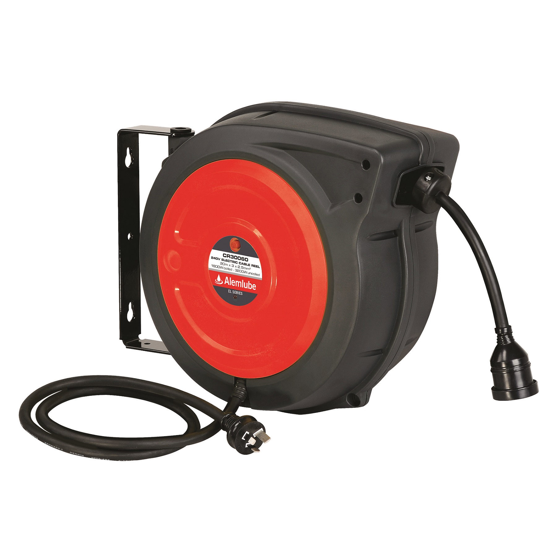 Alemlube CR30060 Workshop Electrical Cable Reel 240V 15Amp 20m Auto Rewind