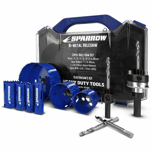 Sparrow SE13HS 13pce Professional Grade Bi-Metal Holesaw Electrician's Kit