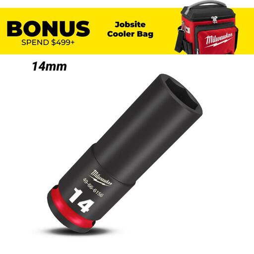 Milwaukee 49666156 14mm 3/8" Drive Shockwave Metric Deep 6 Point Impact Socket