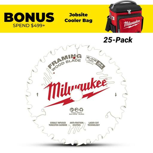 Milwaukee 48401625 25-Pack 165mm (6-1/2") 24T Framing Contractor Wood Circular Saw Blade
