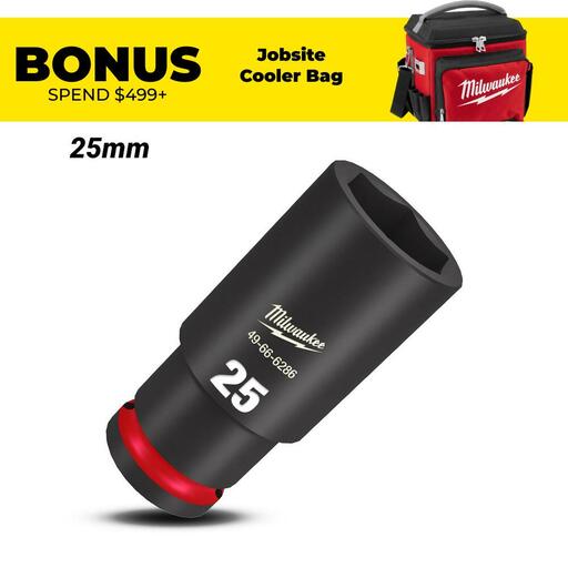 Milwaukee 49666286 1/2" Drive 25mm Metric Shockwave 6 Point Deep Impact Socket
