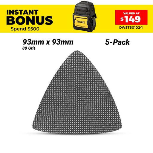 DeWalt DTM3092-QZ 5-Pack 93mm x 93mm 80 Grit Extreme Abrasive Mesh Detail/Multi Sanding Pad