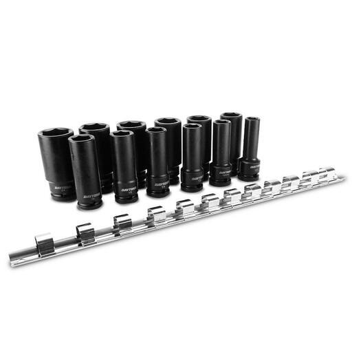 Daytona DDI1212 12pce 1/2" 6 Point Metric Deep Impact Socket Set On Rail