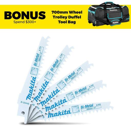 Makita B-20448 5-Pack 100mm 6TPI Bi-Metal Reciprocating Blades for Plasterboard