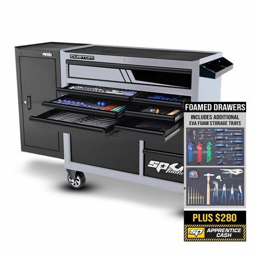 SP Tools SP50626XLG 238pce Custom Series Roller Cabinet Tool Kit with Side Cabinet - Limited Colour Run Light Grey