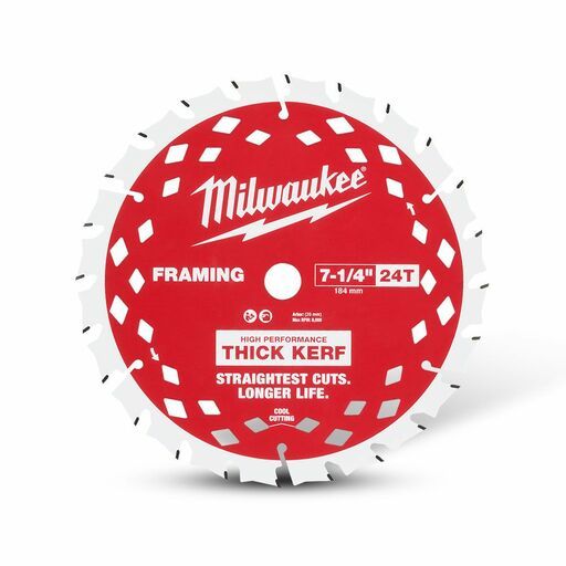 Milwaukee 48408740 184mm (7-1/4") 24T Thick Kerf Wood Circular Saw Blade Framing