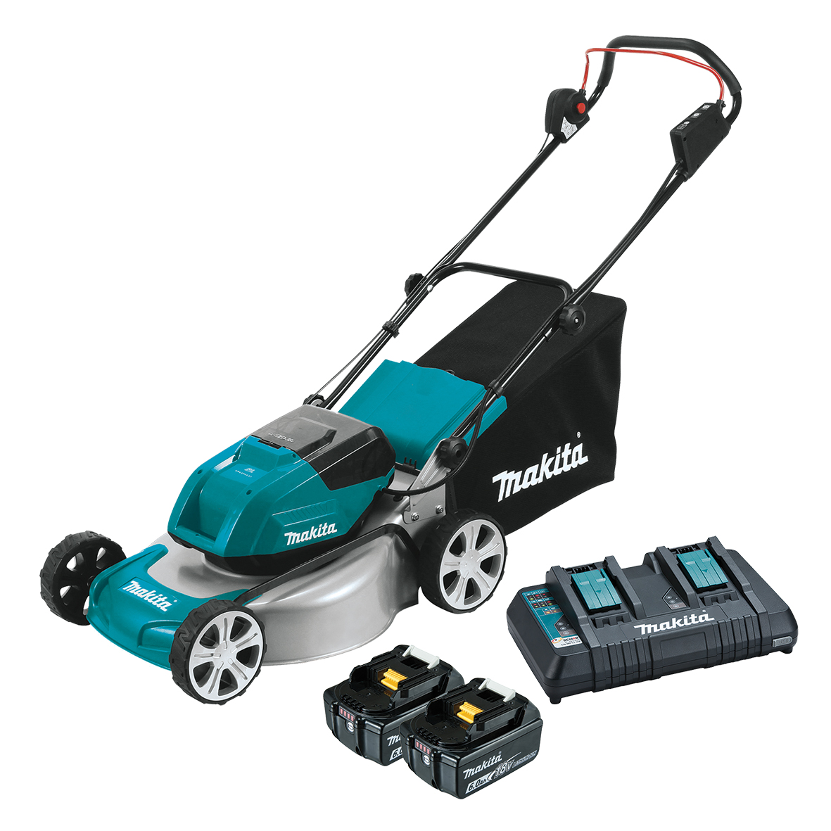 Makita DLM464PG2 36V (18Vx2) Brushless 6.0Ah Lithium-Ion Cordless Lawn Mower 460mm 18″ Combo Kit
