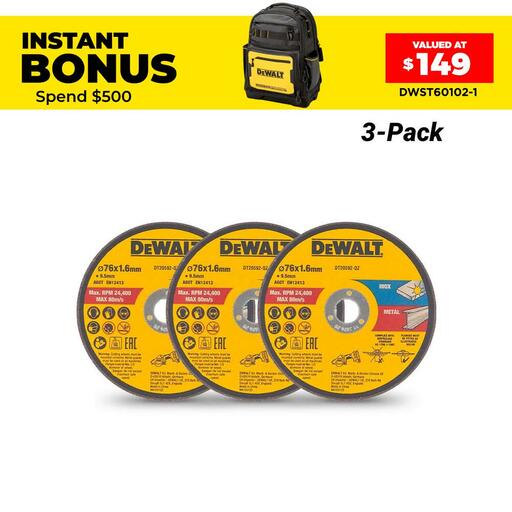 DeWalt DT20592-QZ 3-Pack 75mm (3") Bonded Abrasive Metal Cutting Discs