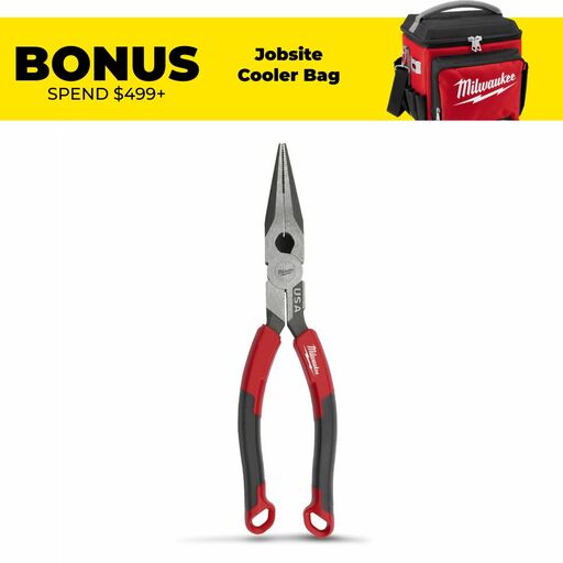 Milwaukee MT555 203mm (8") Comfort Grip Long Nose Pliers - MADE IN USA
