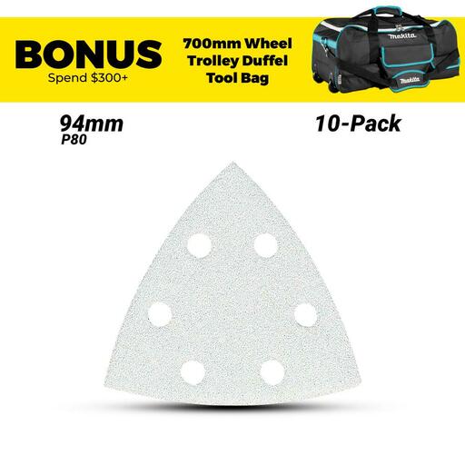 Makita P-42709 10-Pack 94mm (3.7") 80 Grit Hook & Loop Punched White Abrasive Sanding Disc