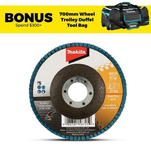 Makita D-74217 115mm Eco Flap Disc 120# Zirconia Flat
