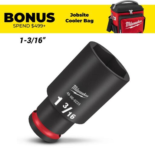 Milwaukee 49666233 1/2" Drive 1-3/16" SAE Shockwave 6 Point Deep Impact Socket