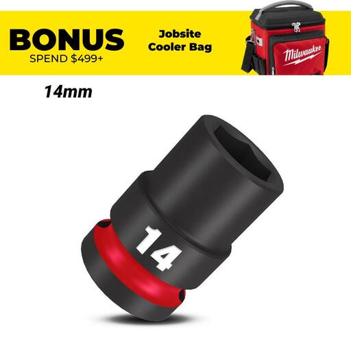 Milwaukee 49666246 14mm 1/2" Drive Shockwave Metric Standard 6 Point Impact Socket