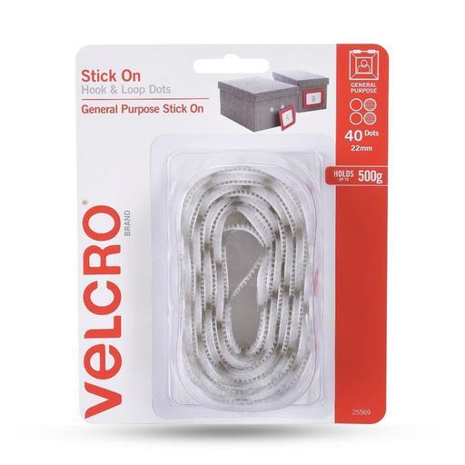 Velcro 25569 40-Pack 22mm White General Purpose Stick-On Hook & Loop Dots